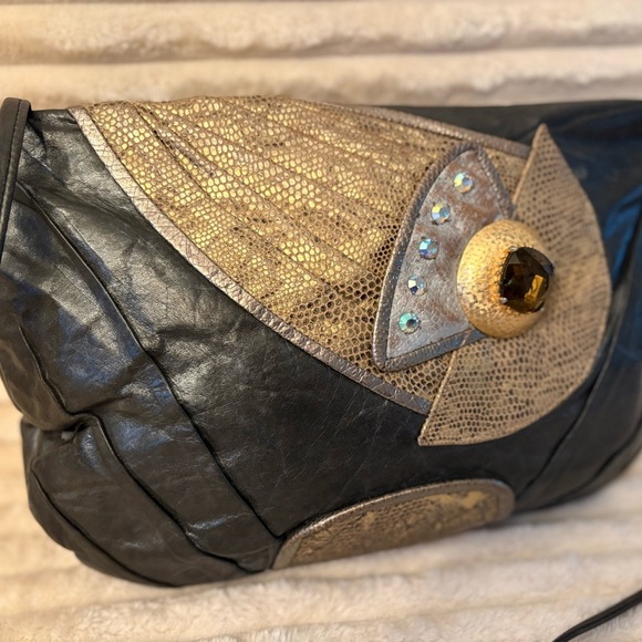 Cynthia Lockhart New York VINTAGE 80's Elegant Charcoal and Gold Women's Bag - Picture 3 of 8
